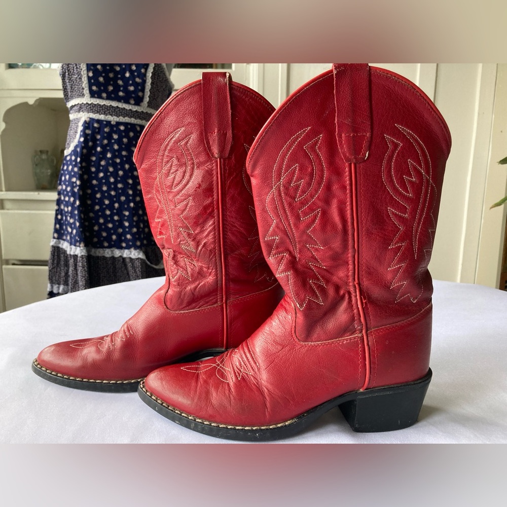Old West Girls Red Leather Western Boots
